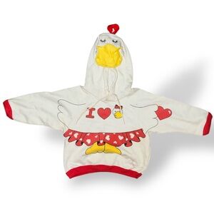 Vintage Carters 12M Chicken Themed Red & White Hoodie Top W/ Beak & Crest